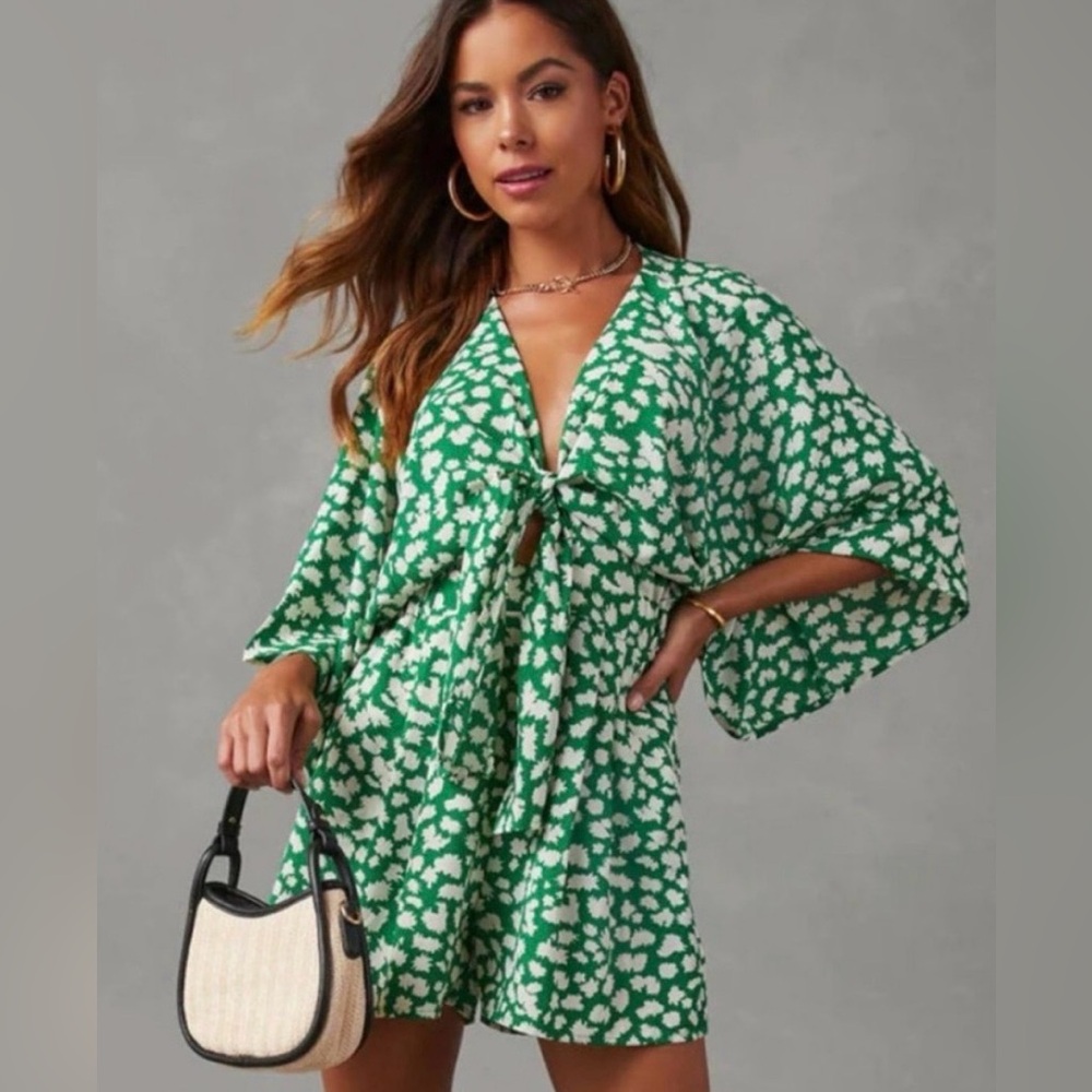 Vici flawless Green and White Floral Jumpsuit